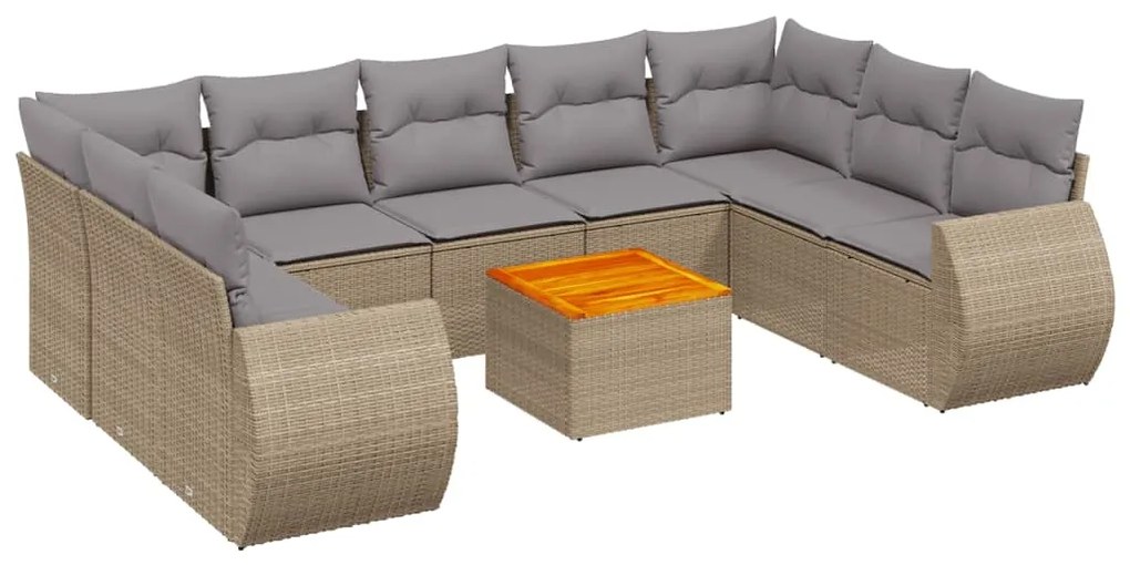 Set Divano da Giardino 10 pz con Cuscini Beige in Polyrattan