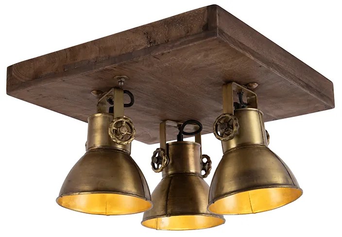 Plafoniera in bronzo con legno 3 luci - Mangoes