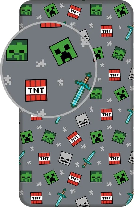 Lenzuolo con angoli per bambini grigio in cotone per letto singolo 90x200 cm Minecraft "We got this" – Jerry Fabrics