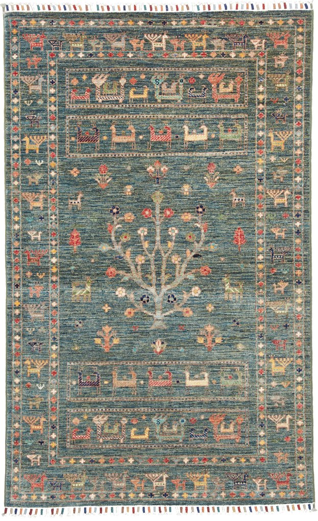 Samarkand Tappeto 100 x 160 Verde (Pakistan) Annodato A Mano