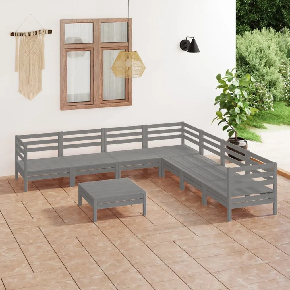 Set salotto da giardino 8 pz in legno massello di pino grigio