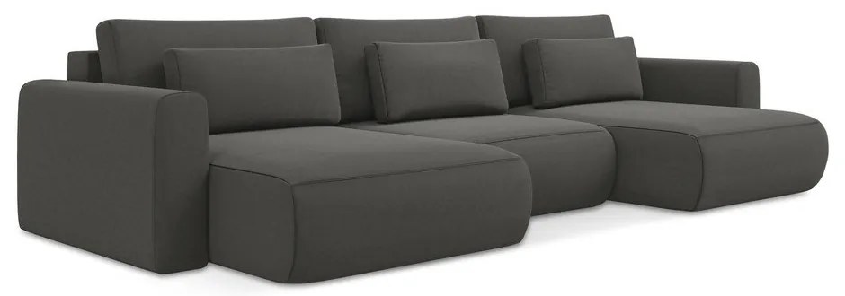 Divano angolare grigio scuro allungabile/con contenitore (a U) con rivestimento in velluto Kapua – Makamii