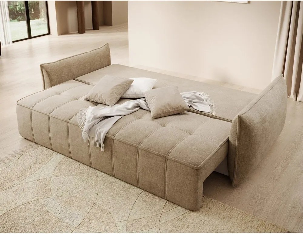 Divano marrone chiaro allungabile/con contenitore e rivestimento in velluto 242 cm Weltton – ELTAP