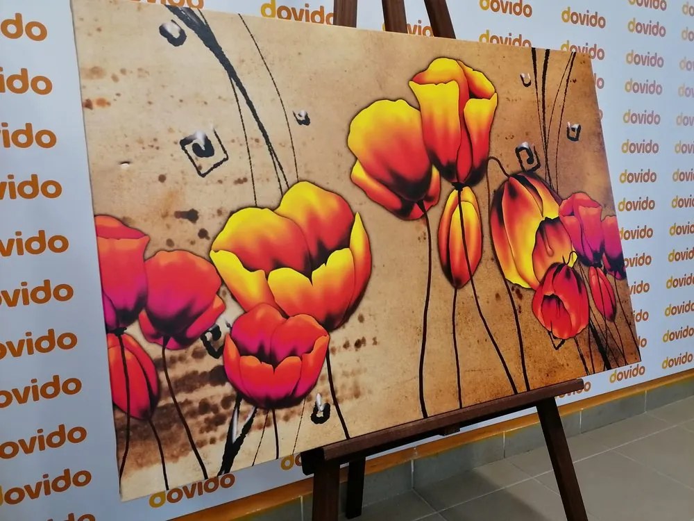 Quadro su tela – Papaveri rossi in stile etnico