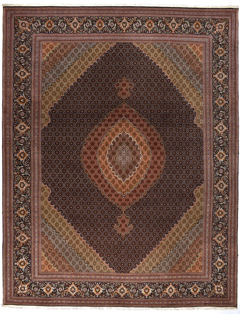 Tabriz Tappeto 390x300 Blu (Iran) Annodato A Mano