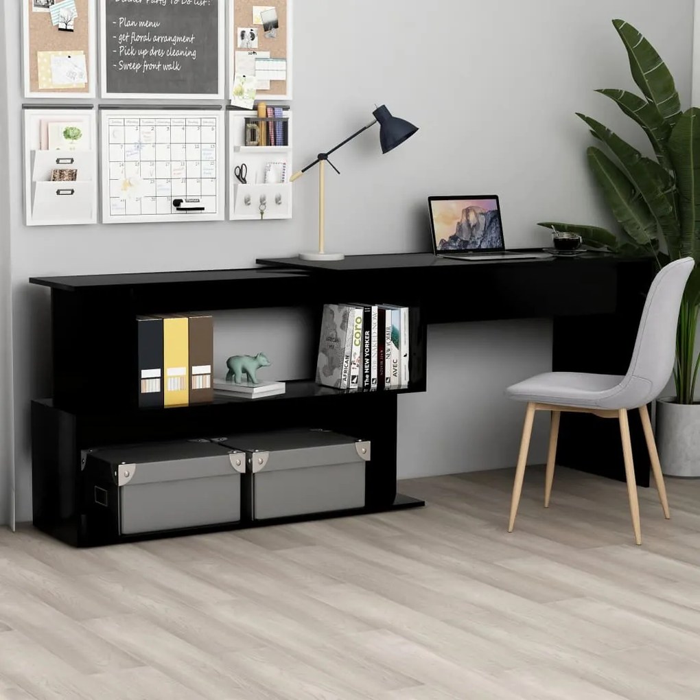 Scrivania Ad Angolo Nera 200x50x76 Cm İn Legno Multistrato /