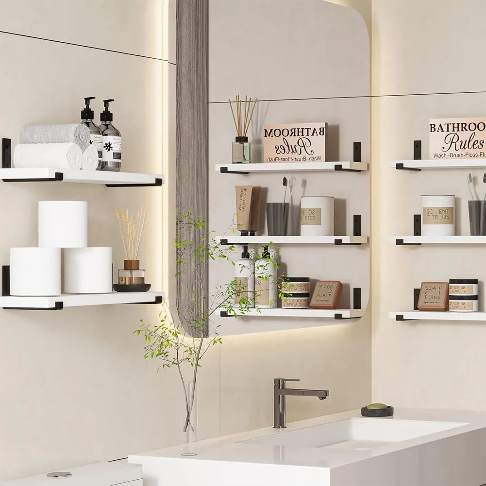 Set 5 Mensole da Parete 40x12x1,5 cm Scaffali da Muro con Staffe in Metallo Bianco...