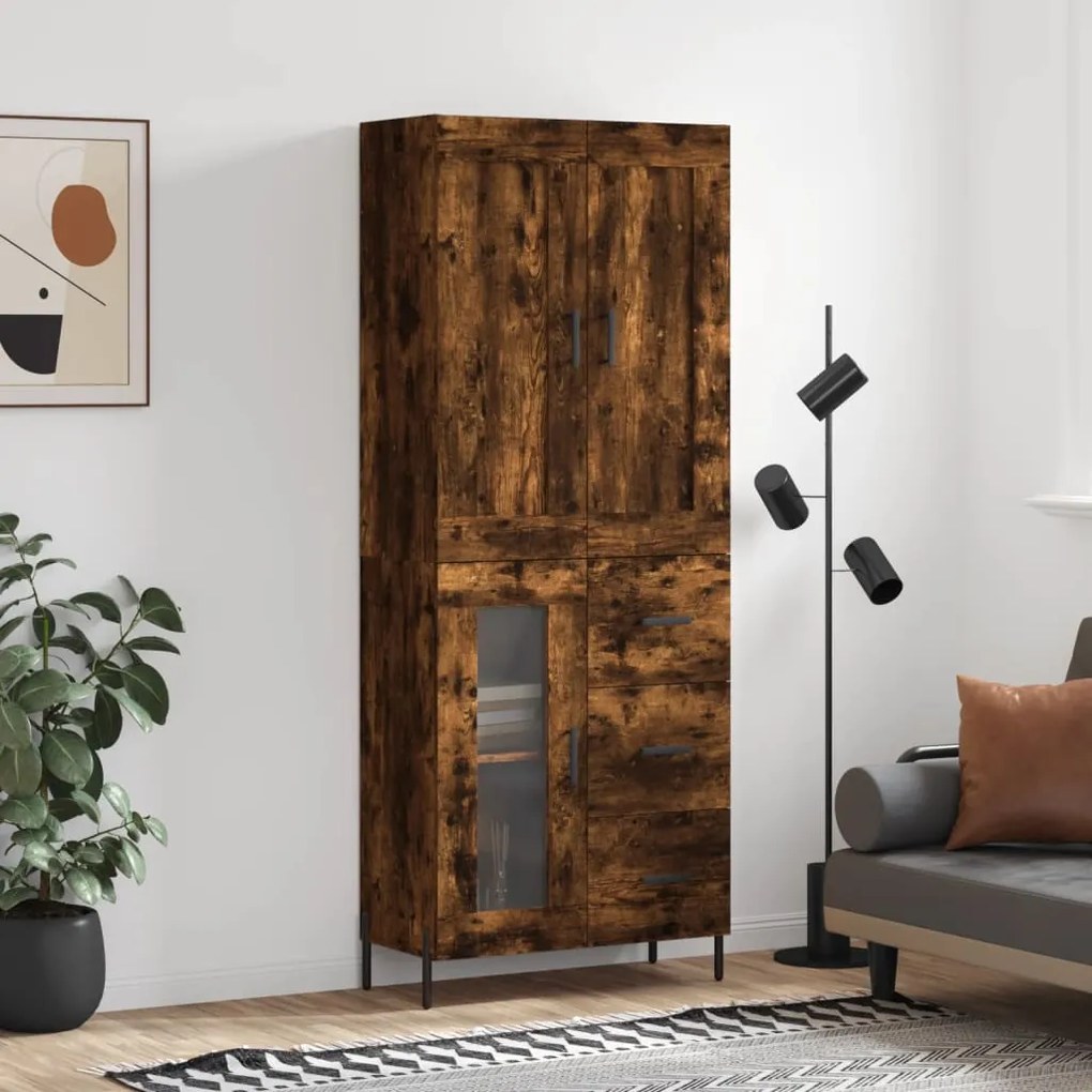 Credenza Rovere Fumo  69,5x34x180 Cm İn Legno Multistrato /