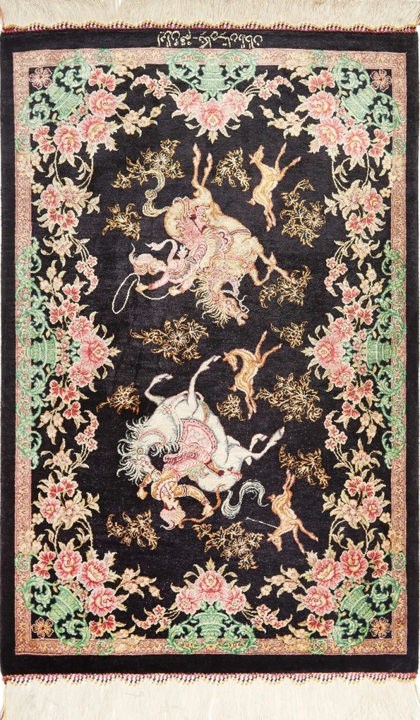 Ghom Tappeto persiano 90 x 60 Nero (Iran) Annodato A Mano
