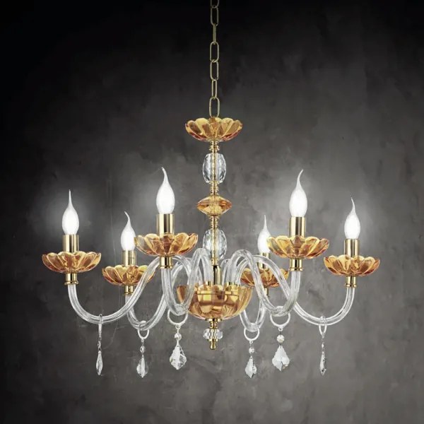 Lampada a sospensione PATRICIA in vetro e cristallo D75 cm Ambra 6 LUCI