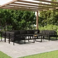 Set Divani da Giardino 10 pz con Cuscini in Alluminio Antracite 3107815