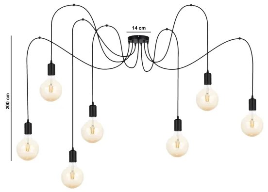 Lampadario a sospensione con filo MIROS 7xE27/60W/230V ragno nero