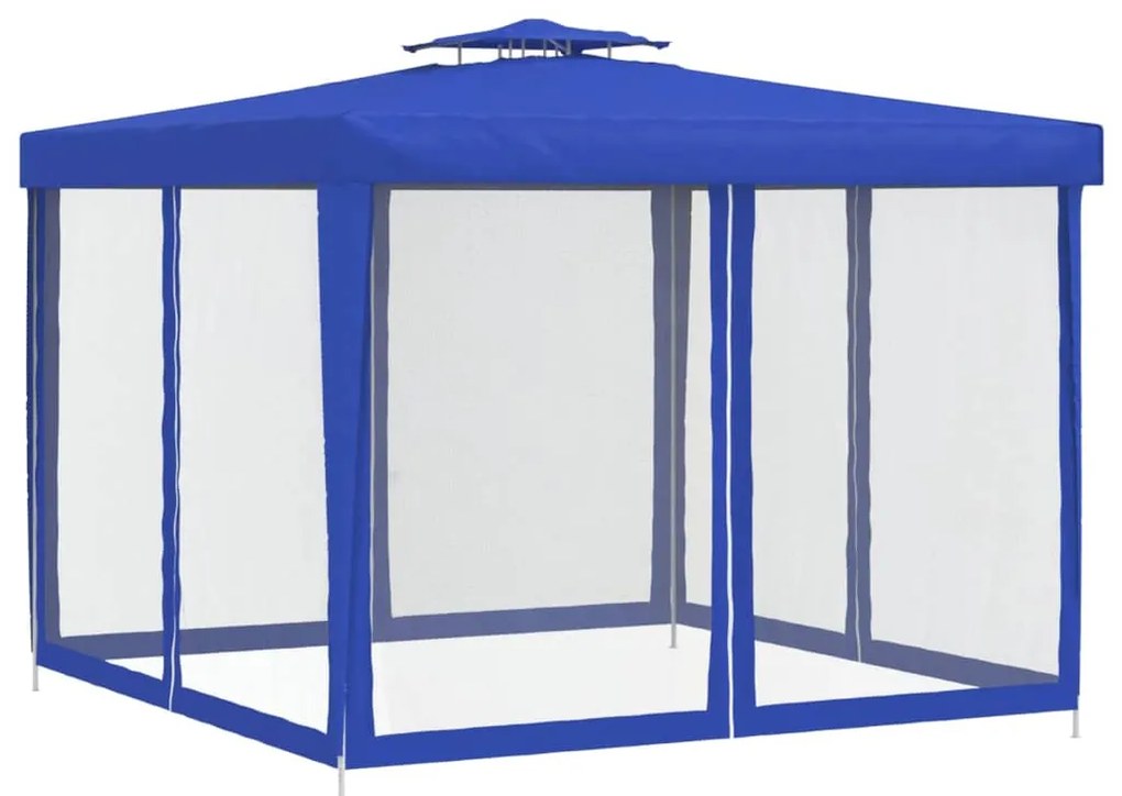 Gazebo con Tetto Doppio Blu 3x3x2,68 m in Tessuto