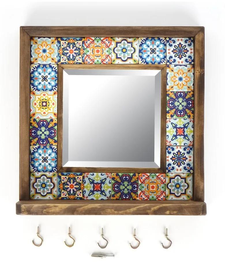 Specchio da parete con mensola con cornice in pietra 32,5x33 cm - Wallity