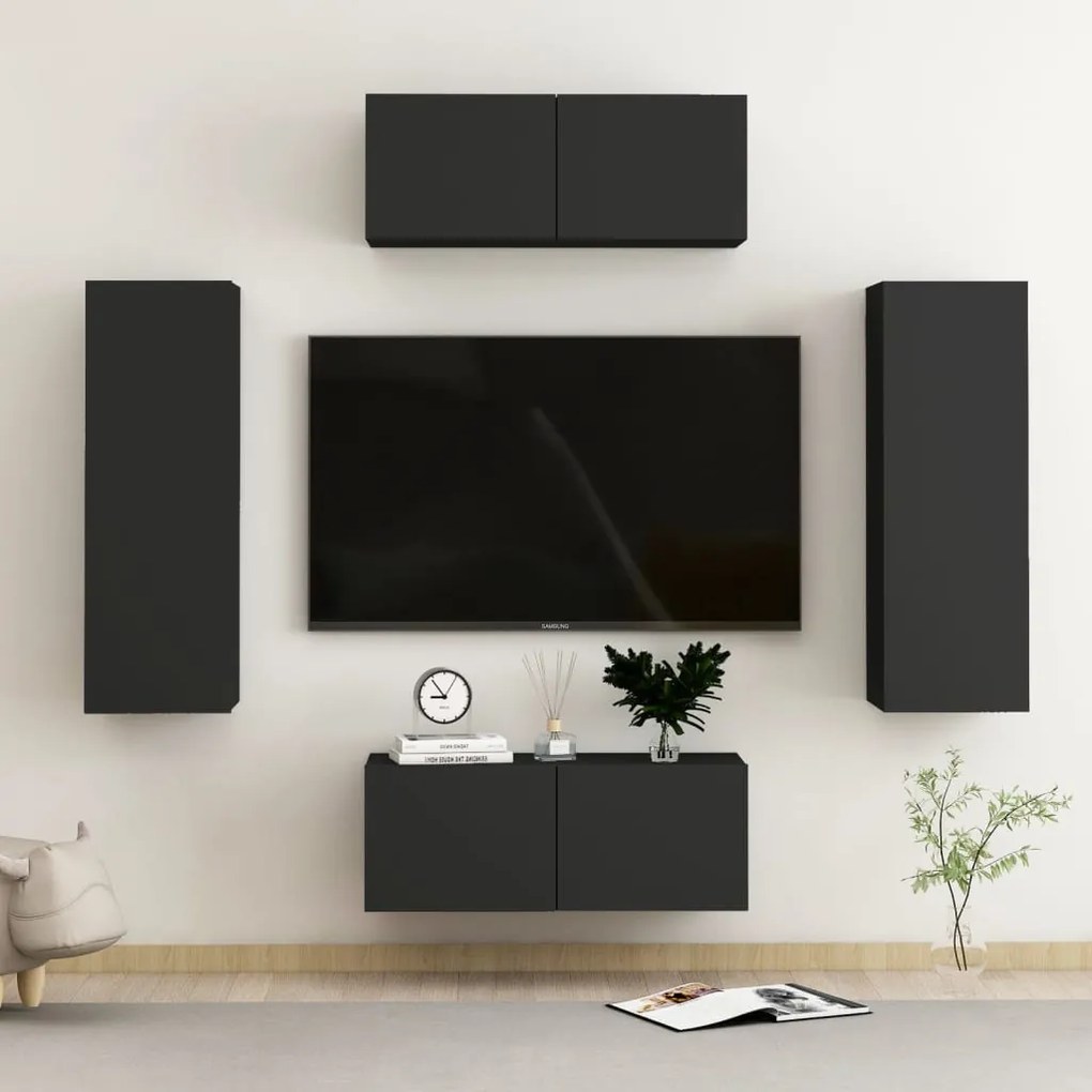 Set di mobili porta tv 4 pz nero in legno multistrato