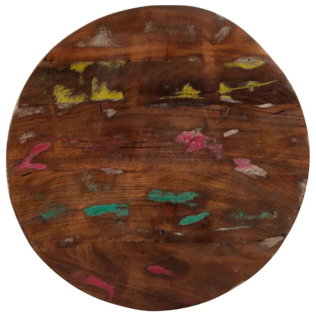 Piano Per Tavolo Ø 80x3,8 Cm Rotondo Legno Massello Di Recupero /