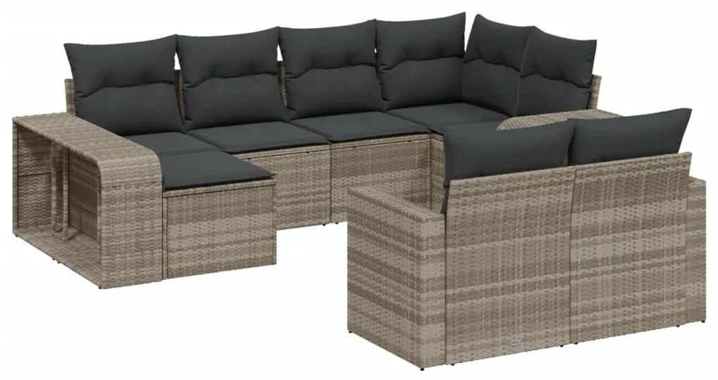 Set divano giardino 10 pz con cuscini grigio chiaro polyrattan