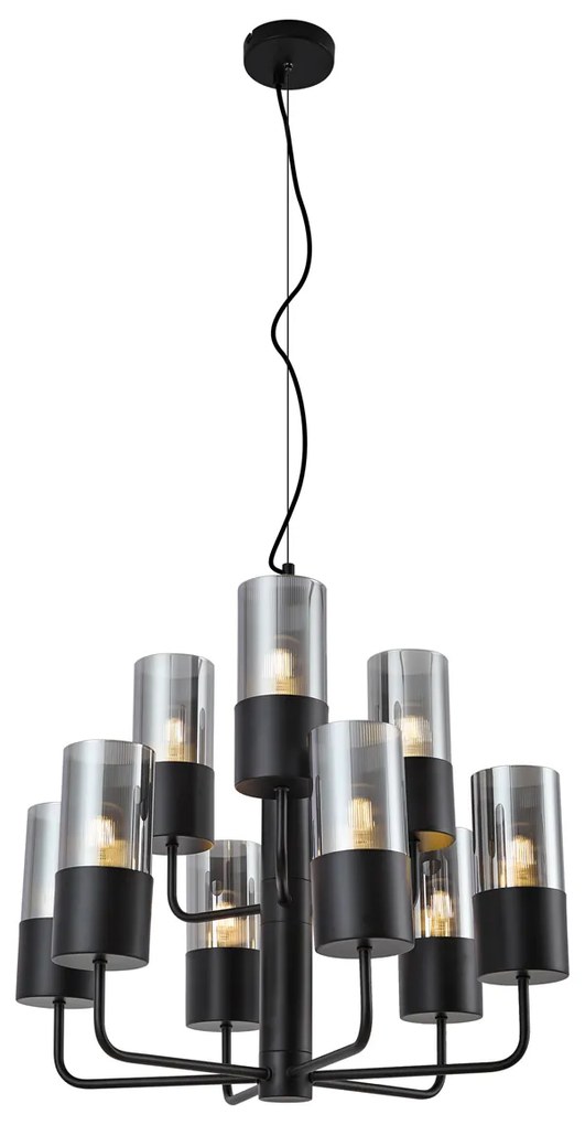 Lampadario moderno nero con vetro fumé 9 luci - Laura
