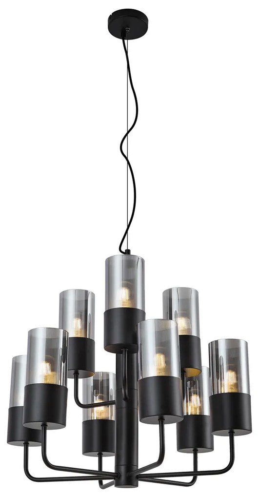 Lampadario moderno nero con vetro fumé a 9 luci - Laura