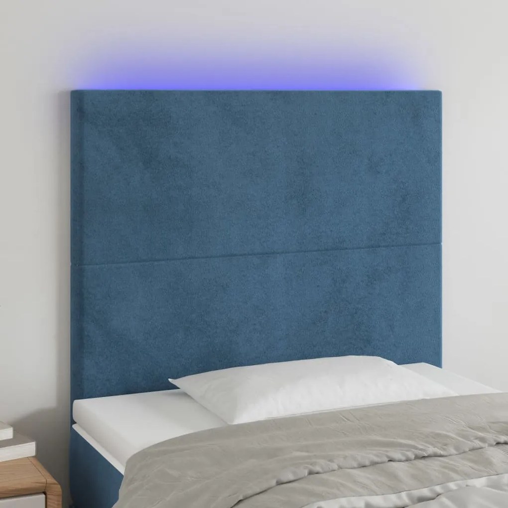Testiera A Led Blu Scuro 90x5x118/128 Cm İn Velluto /