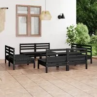 Set Divani da Giardino 8 pz Nero in Legno Massello di Pino 3082416