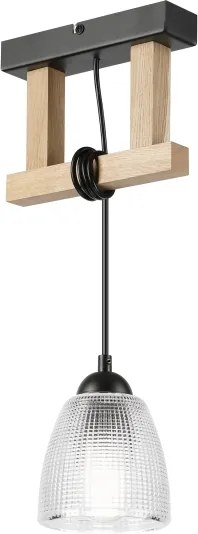 Lampadario a sospensione con cavo LEANDRA 1xE27/15W/230V rovere/nero