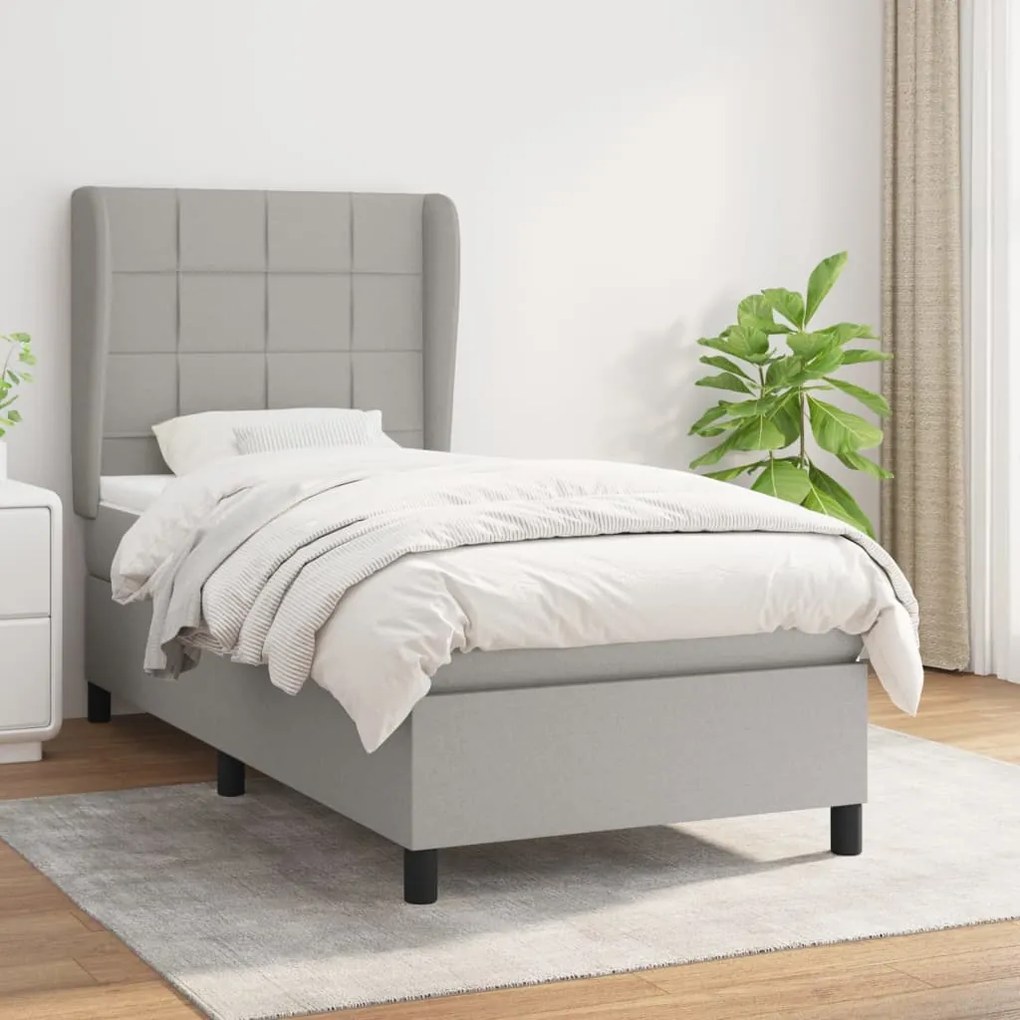Giroletto A Molle Con Materasso Grigio Chiaro 90x190 Cm Tessuto /