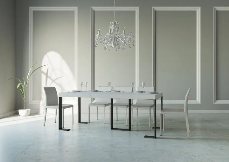 Consolle Estensibile Elegante Antracite con Telaio Robusto, 90x40/196 cm Sintesi Small / Bianco