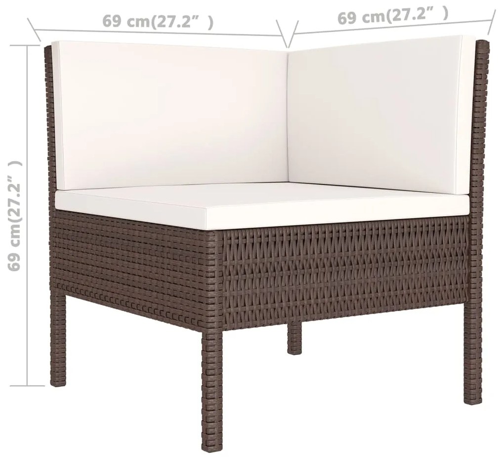 Set Divani da Giardino 5 pz con Cuscini in Polyrattan Marrone