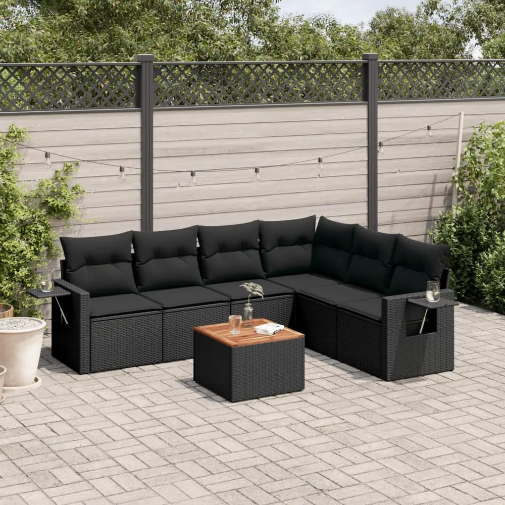 Set divani da giardino con cuscini 7pz nero polyrattan