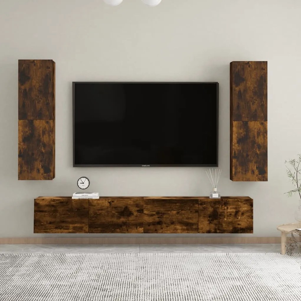 Mobili Porta Tv A Parete 2 Pz Rovere Fumo 30,5x30x110 Cm /