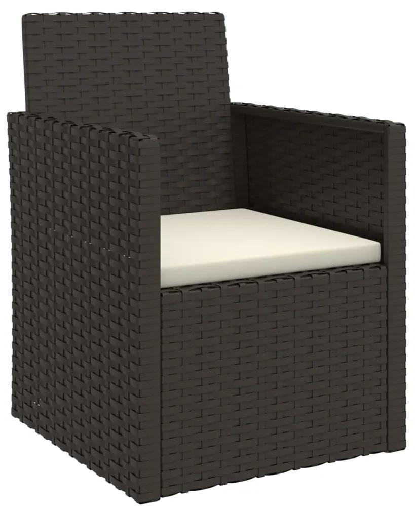 Set divani da esterno 3 pz con cuscini nero in polyrattan