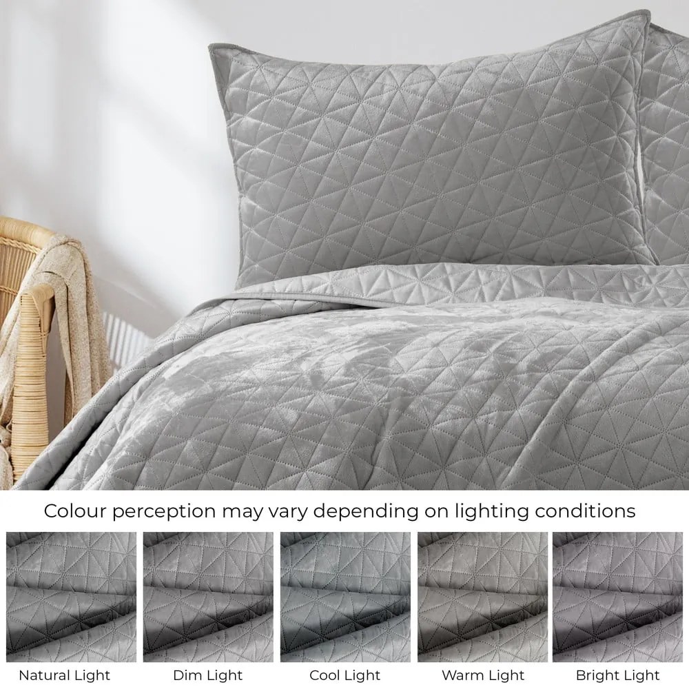 Copriletto trapuntato in velluto grigio chiaro 170x210 cm Laila - AmeliaHome