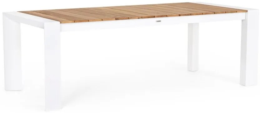 Tavolo allungabile CAMERON in alluminio bianco e legno teak 228&#215;100 cm &#8211; 294&#215;100 cm