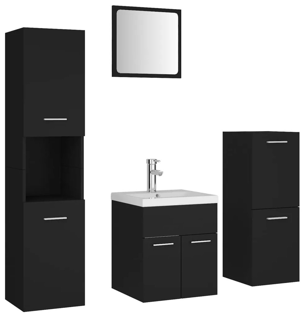 Set mobili da bagno nero in legno multistrato