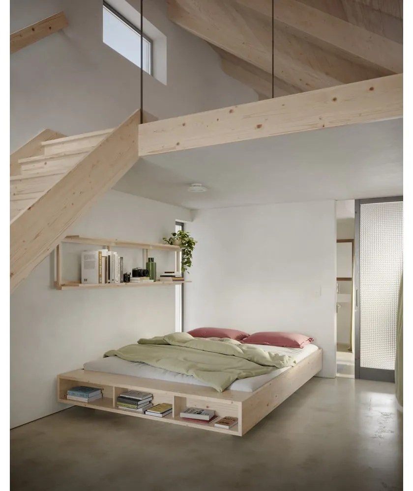 Letto matrimoniale di colore naturale in pino massiccio con rete inclusa 160x200 cm Merge – Karup Design