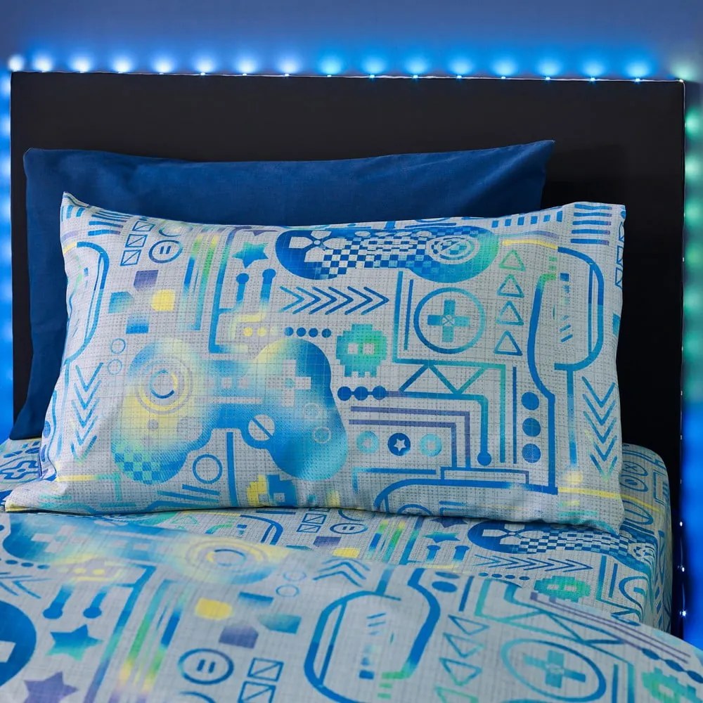 Biancheria da letto per bambini blu/grigia in microfibra per letto singolo 135x200 cm Gamer – Catherine Lansfield