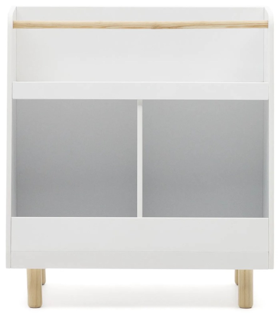 Kave Home - Libreria Serwa in MDF bianco con gambe e tavoletta in legno massiccio di pino