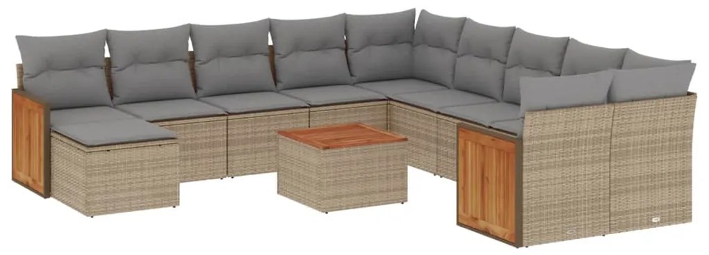 Set divani da giardino 12 pz con cuscini beige in polyrattan