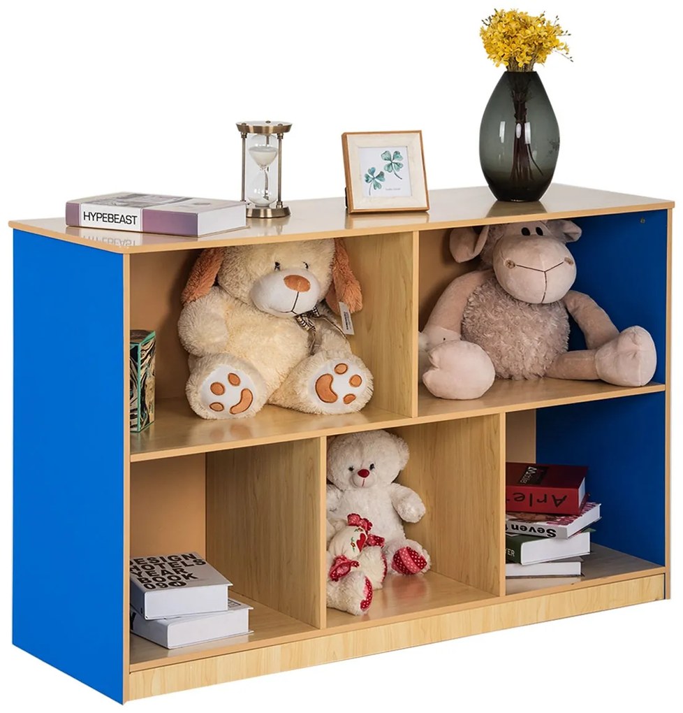 Costway Organizer di legno con 5 scompartimenti aperti, Scaffale spazioso per libri giocattoli soprammobili 120x40x76cm