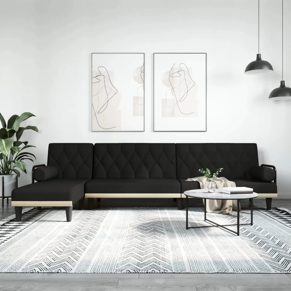 Divano Letto A L Nero 260x140x70 Cm İn Tessuto /
