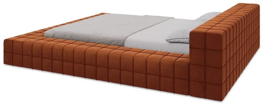 Letto matrimoniale imbottito color terracotta con griglia 160x200 cm Akela - Makamii
