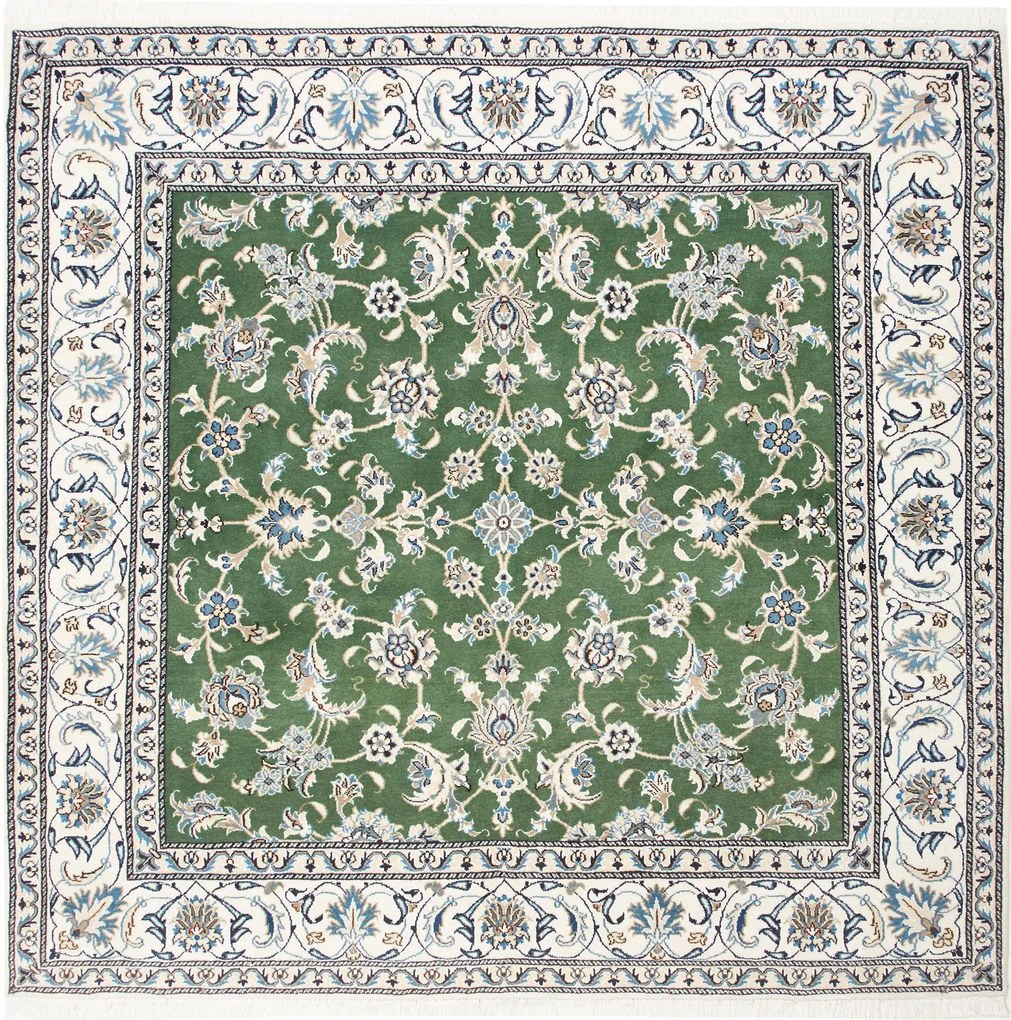 Nain Tappeto 200x190 Verde (Iran) Annodato A Mano
