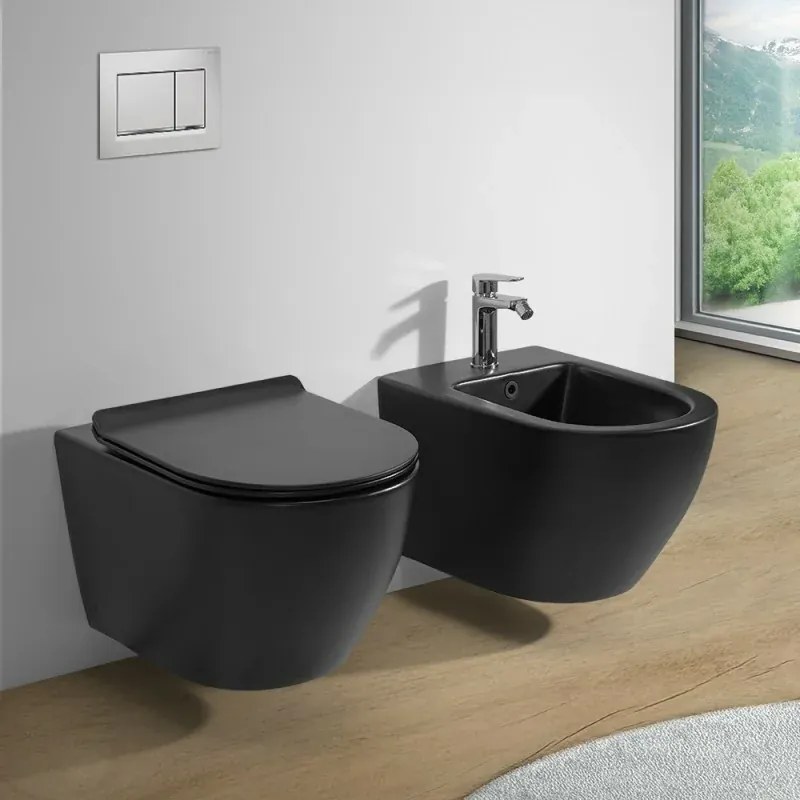 Copriwc a sgancio rapido originale in termoindurente ultraslim soft-close nero opaco Tokyo