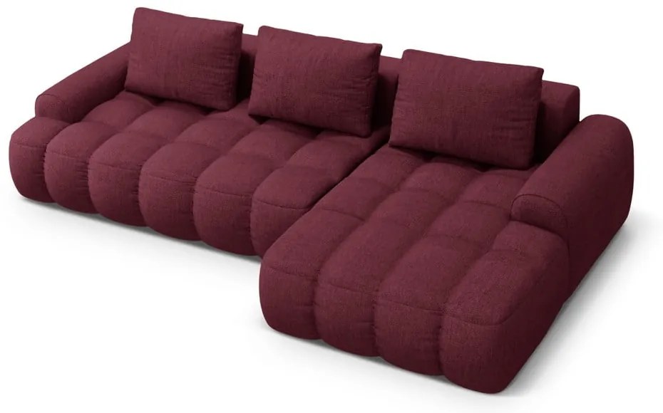 Divano angolare burgundy allungabile/con contenitore (con penisola a destra/con chaise lounge) Linz – Cosmopolitan Design