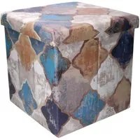 Puff ecopelle pieghevole blu marocco quadro cm38x38h38