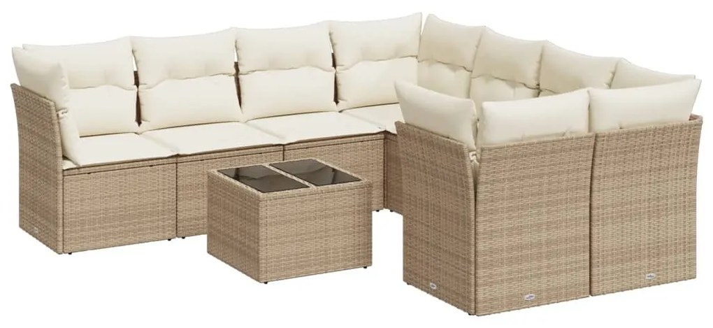 Set divano da giardino 9 pz con cuscini beige in polyrattan