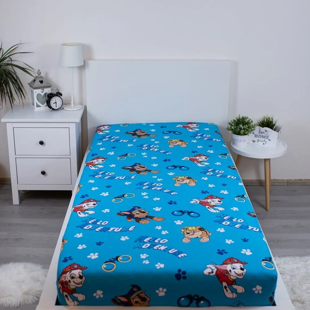 Lenzuolo con angoli per bambini blu in cotone per letto singolo 90x200 cm Paw Patrol – Jerry Fabrics