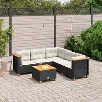 Set Divano da Giardino 6 pz con Cuscini Nero in Polyrattan 3261827