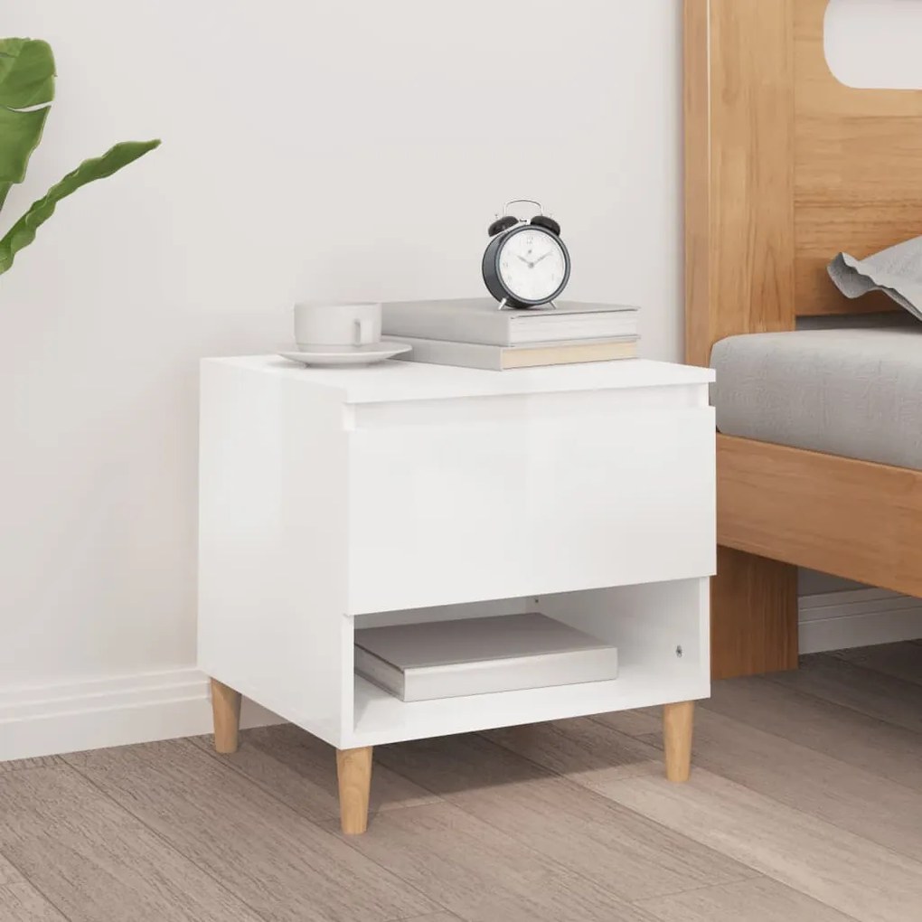Comodino Bianco Lucido 50x46x50 Cm İn Legno Multistrato /